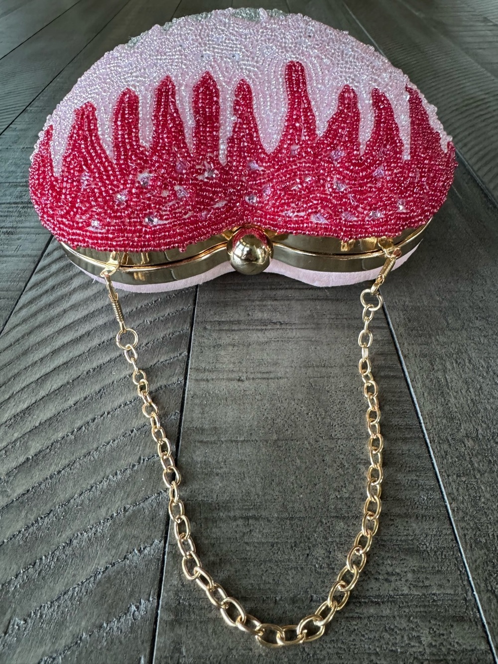 Lulu Pink & Red Beaded Heart Novelty Drip Handbag/Bag/Clutch - Picture 7 of 16